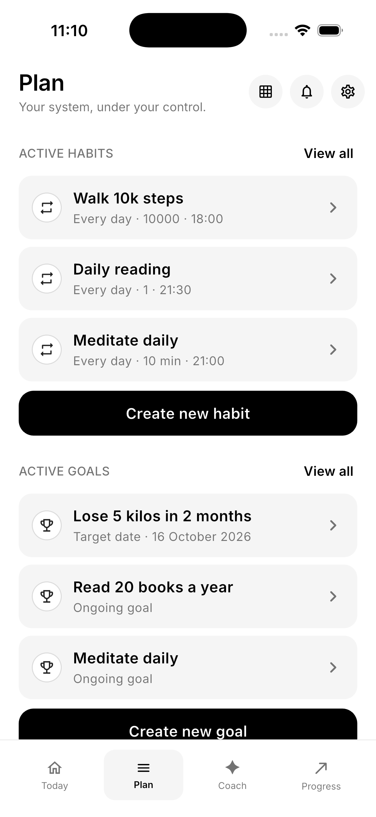 Northward habits and goals plan