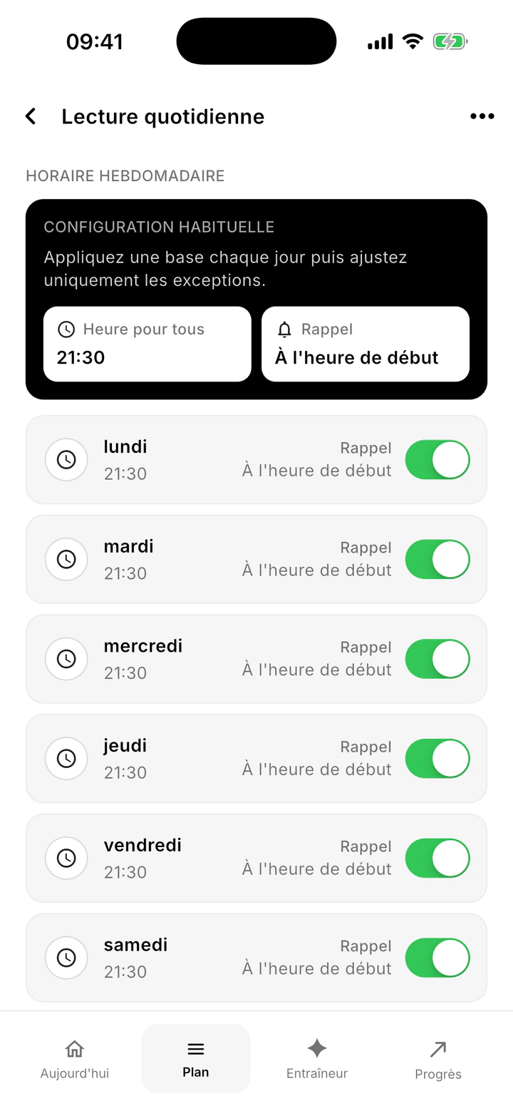 Configuration hebdomadaire et rappels d’une habitude dans Northward