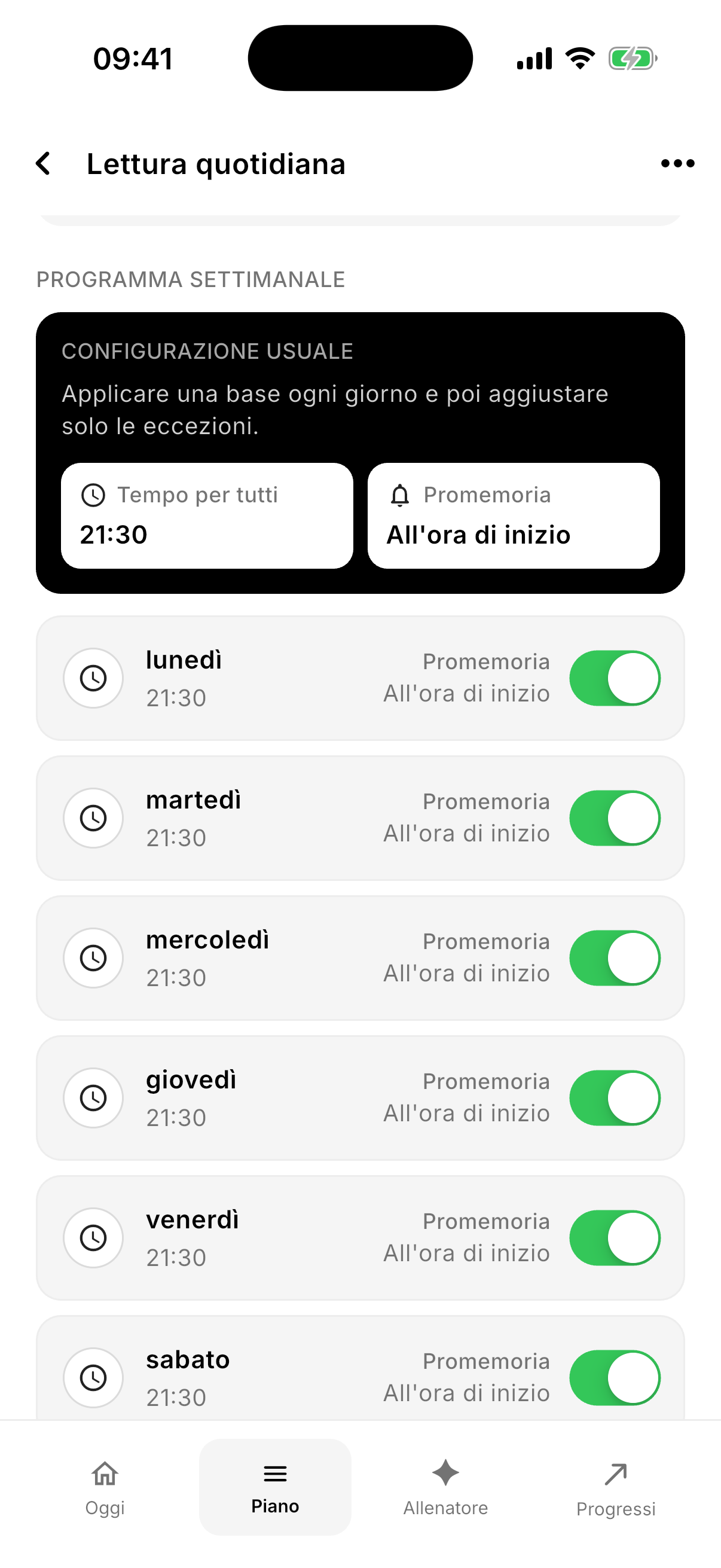 Programmazione settimanale e promemoria di un’abitudine in Northward